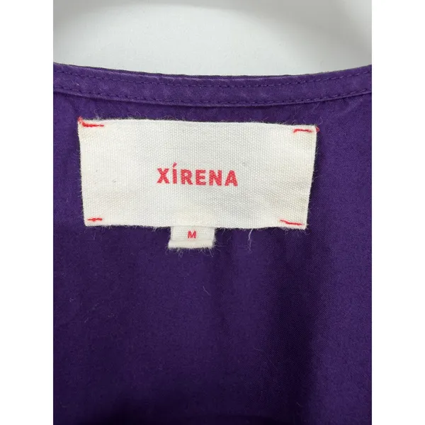 Xirena Ophelia Dress Puff Sleeve Cotton Mini M Purple V-Neck Smocked Boho Poplin - Image 8