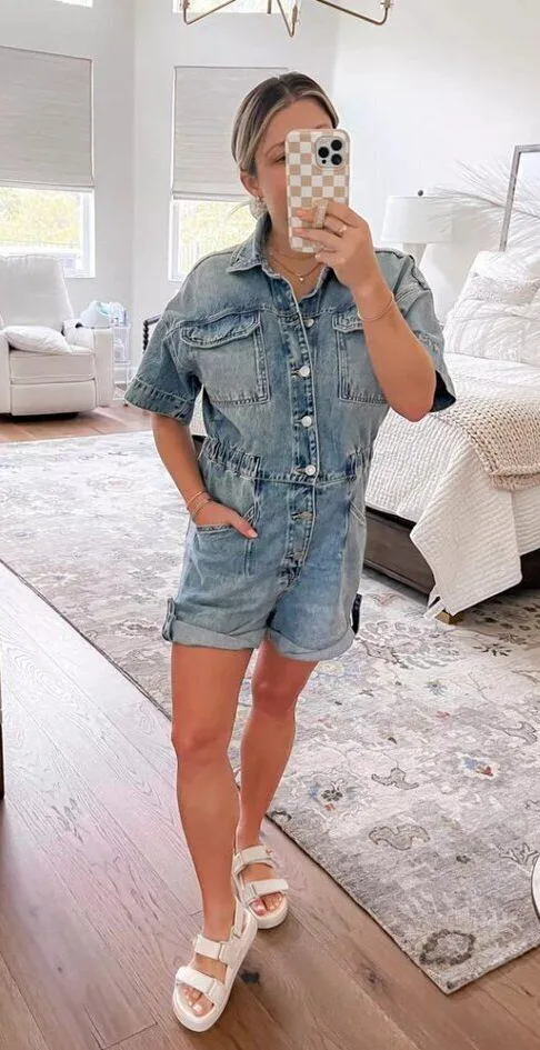 FREE PEOPLE x We The Free Marci Cuffed Shortall in Wash Marrakesh Size Large NWT - Image 14
