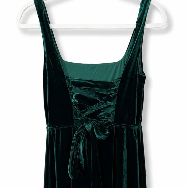 NEW Lulus Graceful Invite Emerald Velvet Square Neck Lace-Up Maxi Dress Medium - Image 9