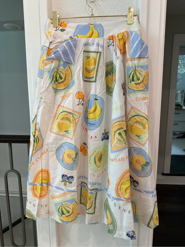 NWT Prosperina Fruit Print Linen Cotton Midi Skirt Medium Cottagecore Summer - Image 3