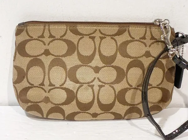 Coach Signature C Tan Canvas Wristlet Wallet Mini Bag - Image 6