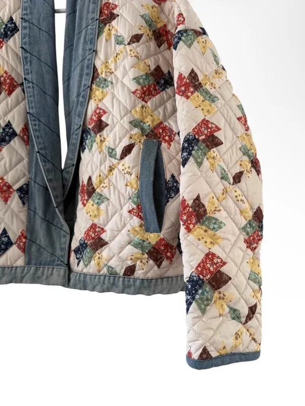 Maxim Women’s Boutique Faux Quilted Patchwork Jacket with Denim Trim - Image 3