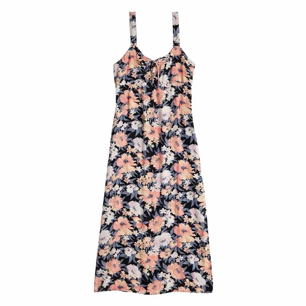 SO Floral Tie-Front Midi Dress Small Black Peach Floral Grunge Fairycore Boho - Image 2