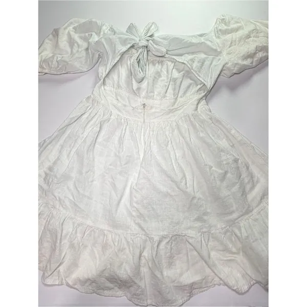 SheIn White Babydoll Mini Dress Puff Sleeve Cottagecore Milkmaid Size Medium - Image 5