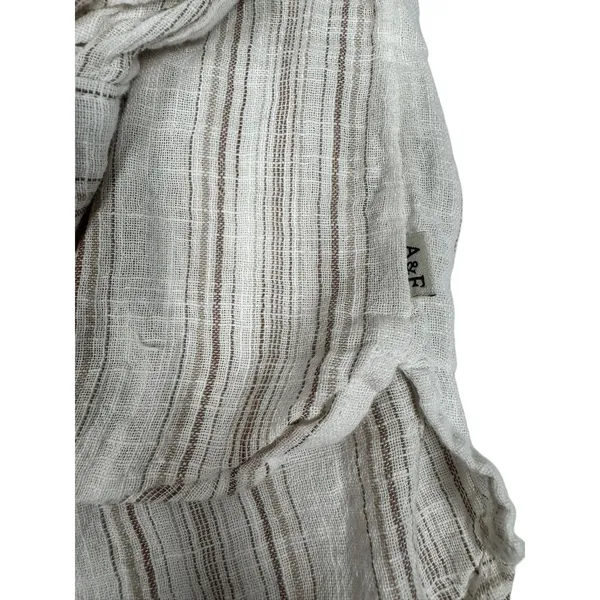 Abercrombie & Fitch Brown Striped‎ Front Tie Button Down Linen Blend Shirt M - Image 4