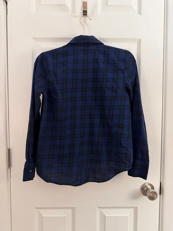 Madewell Navy Blue Arion Plaid Wrap Front Shirt XS - Image 5