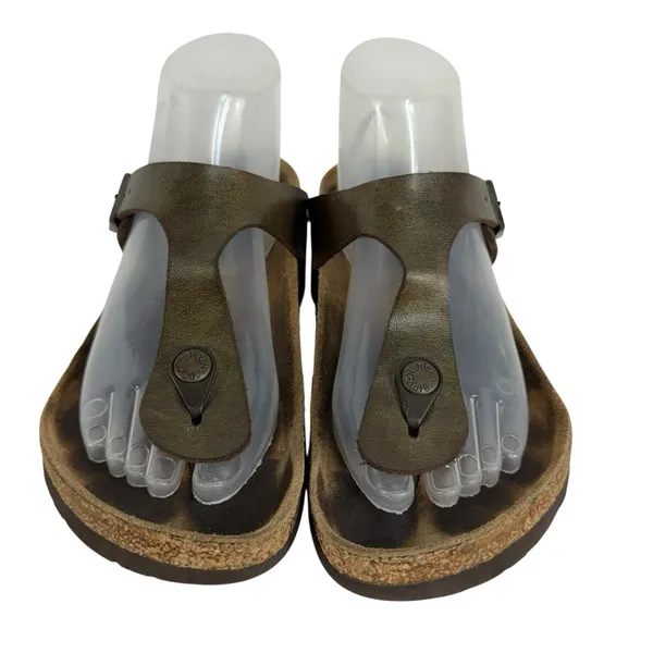 Birkenstock Gizeh 37 US 6 Sandals Metallic Bronze‎ Birko-Flor Thong Women's - Image 2