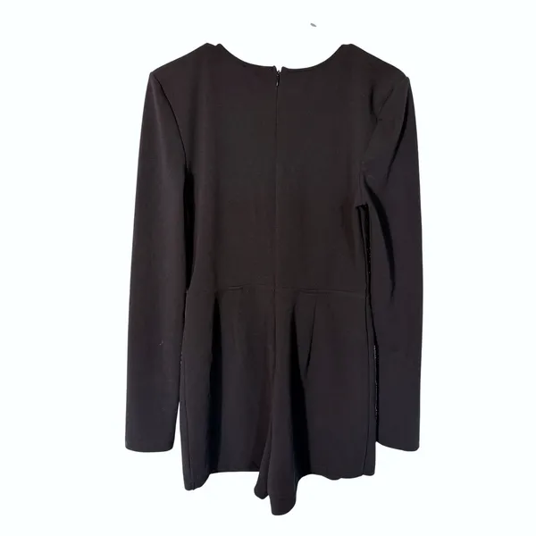 NWOT BANJUL Rhinestone Black Romper Mesh‎ Plunge V Long Sleeve - Large - Image 2