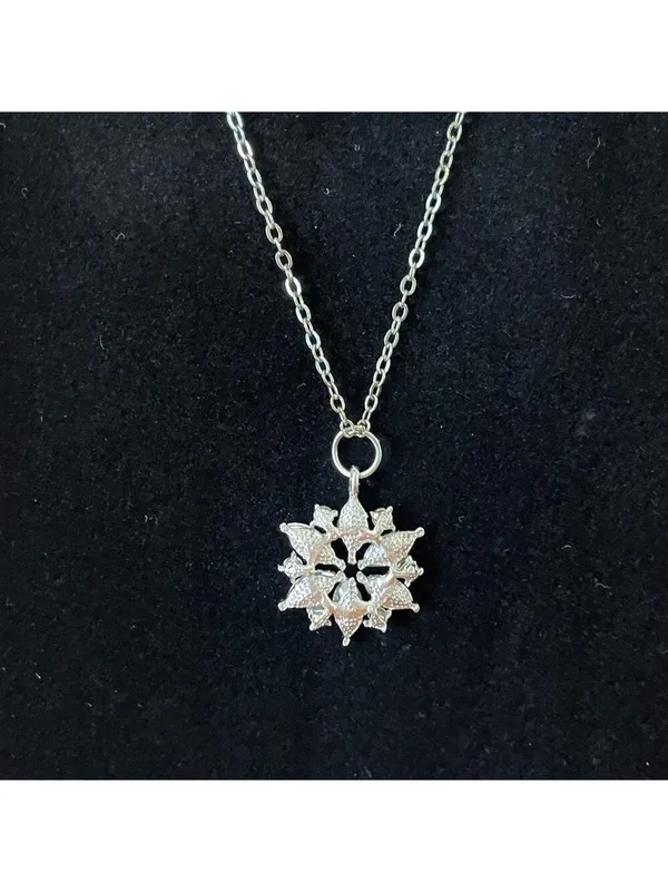 Necklace Snowflake Pendant Clear & Blue Crystals With Silver Tone Chain - Image 4