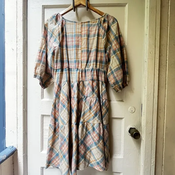 Anthropologie Drew Babydoll Dress S Plaid Prairie Cottagecore Cotton Boho Barn - Image 2