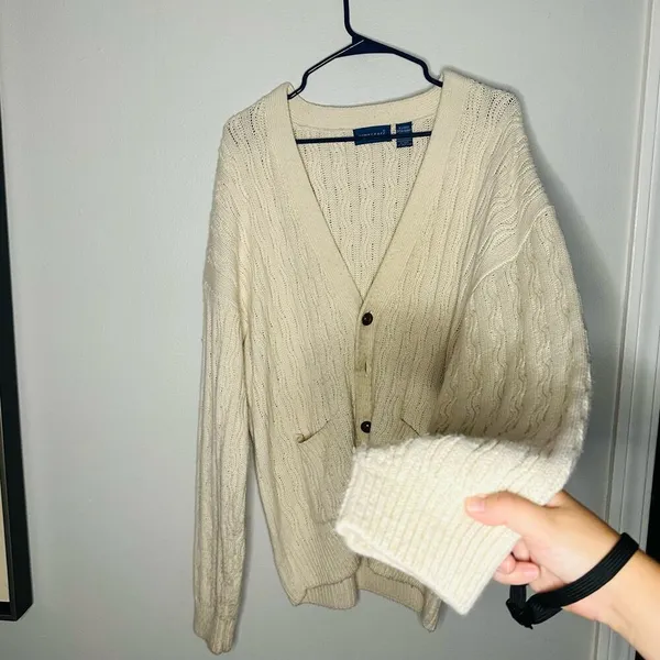 Vintage 80s Towncraft Acrylic Slouchy Cabled Oversized Cardigan Grande Size XL - Image 2