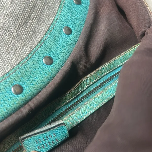 Gucci Bamboo Top Handle Handbag Canvas/ Teal Leather - Image 7