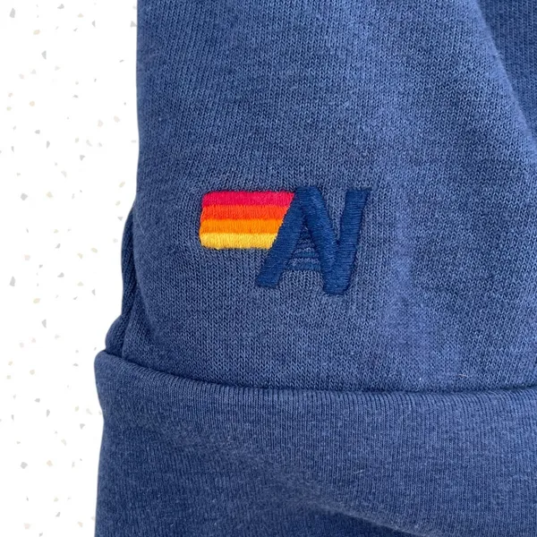 Aviator Nation 5 Stripe Pullover Hoodie Navy Blue Retro Rainbow Pockets Size XS - Image 6