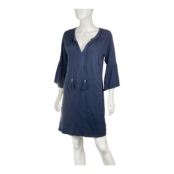 Lilly Pulitzer Del Lago Dress Women's Navy Blue Cotton‎ Blend Bell Sleeve Size S - Image 2