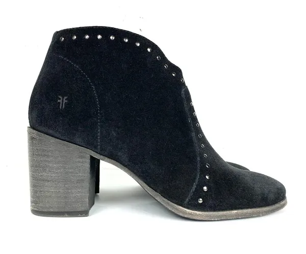 Frye Womens Nora Stud Side Zip Ankle Booties Black Suede Chunky Heel Size 7 - Image 5