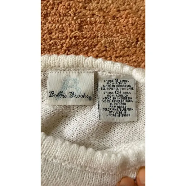 Bobbie Brooks Colorblock Knit Sweater Size S Ivory Blue Navy - Image 2