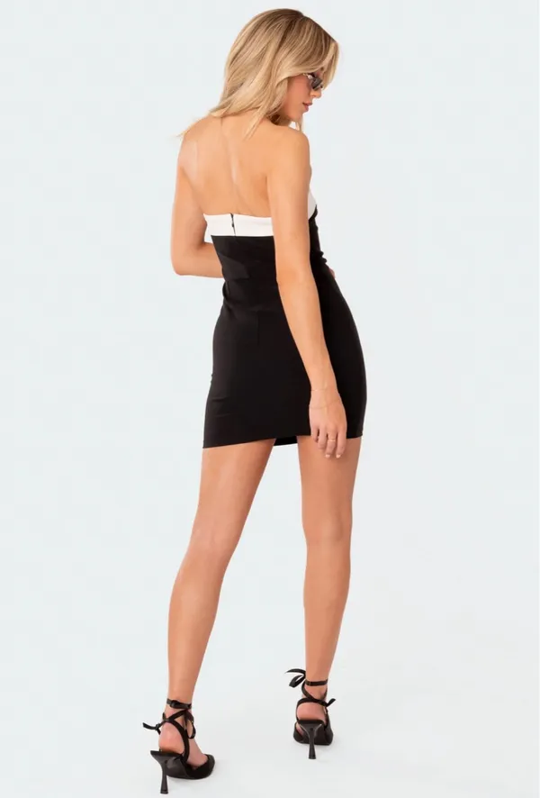 Edikted Priyah Contrast Fold Over Strapless Dress - Image 3