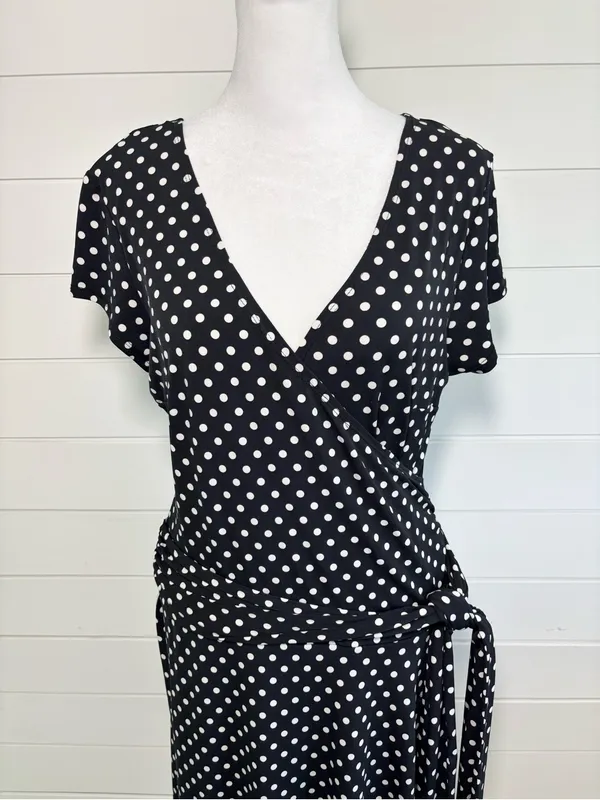 AB‎ Studio Black and White Polka Dot Wrap Midi Dress Size L - Image 3