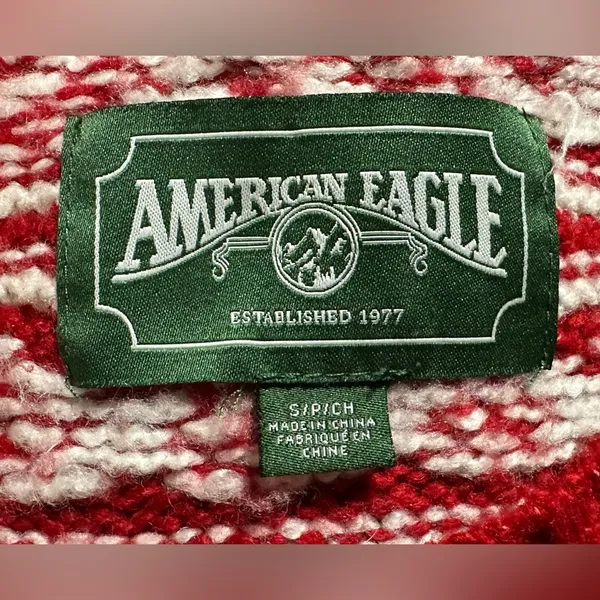 American Eagle Nordic Fair Isle Cozy Casual Sweater Size Small red white - Image 7