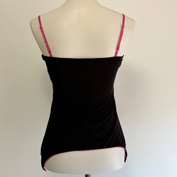 Kiwi Camisole Top Large Black Magenta Lace Overlay Adjustable Straps Y2K - Image 4