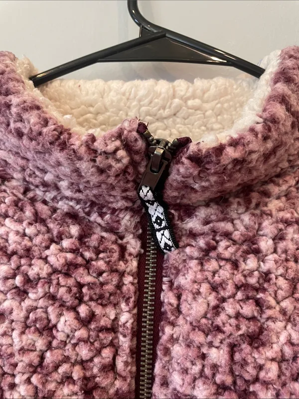 Cozy Half-Zip Sherpa Pullover - purple and cream large super warm - Image 3