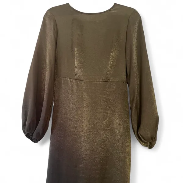 Olive Green Satin-Effect Backless Tie Maxi Dress – Long Sleeve Mermaid Silhouette - Image 6