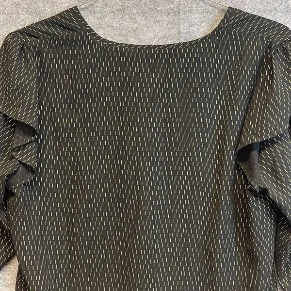A NEW DAY Blouse Women's Large Black Gold Geometric V Neck Long Ruffle‎ Sleeves - Image 7