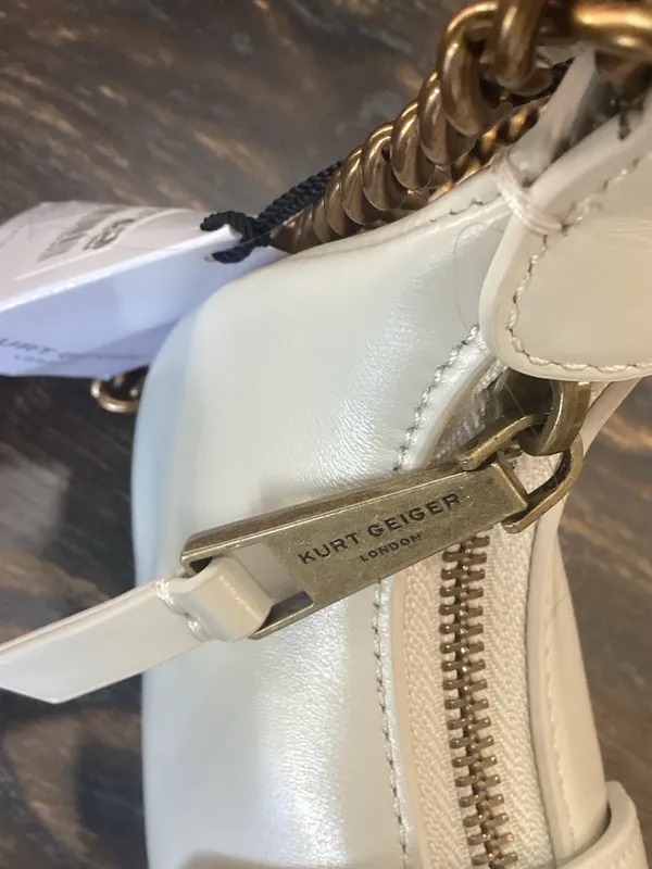 Kurt Geiger London Small Chelsea Chain Strap Beige Leather Crossbody Bag - Image 4