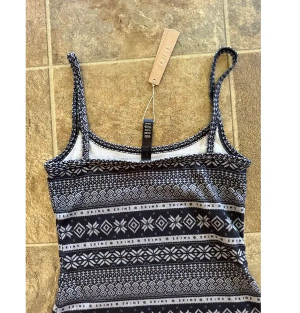 Skims Logo Plush Pointelle Cami Onyx Mirror Fairisle Size Medium - Image 9