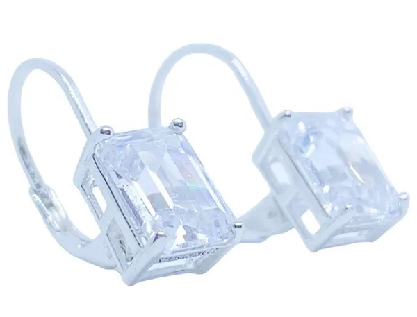 925 Clear CZ Lever Back Sterling Silver Earrings - Image 4