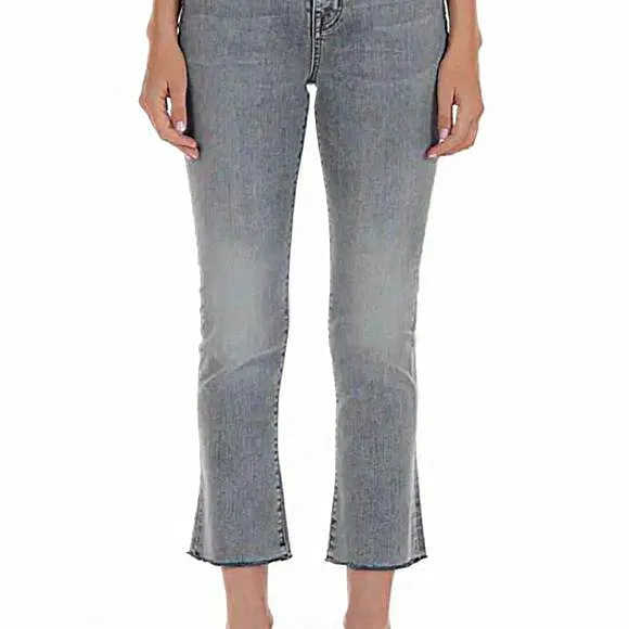 Fidelity Denim Juniper Crop Flare Stretch Jeans in Surfire Gray Raw Hem Size‎ 29 - Image 3