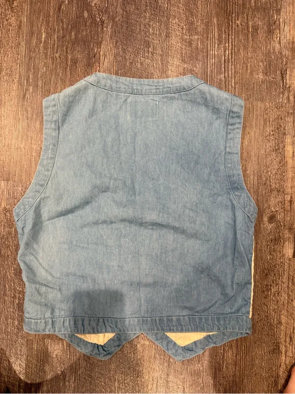 Vintage Vision I Denim Crochet Vest Blue Size M - Image 4