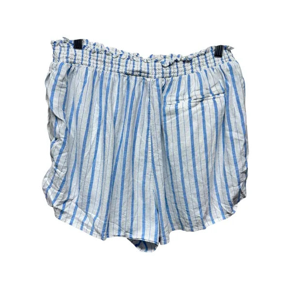 Aerie Linen Blend Shorts Sz L Elastic‎ Waist Blue White Stripe Coastal Beach - Image 2