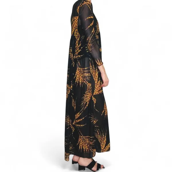 Black & Brown Animal Cheetah Print Sheer Swim Cover Maxi Dress - Image 5