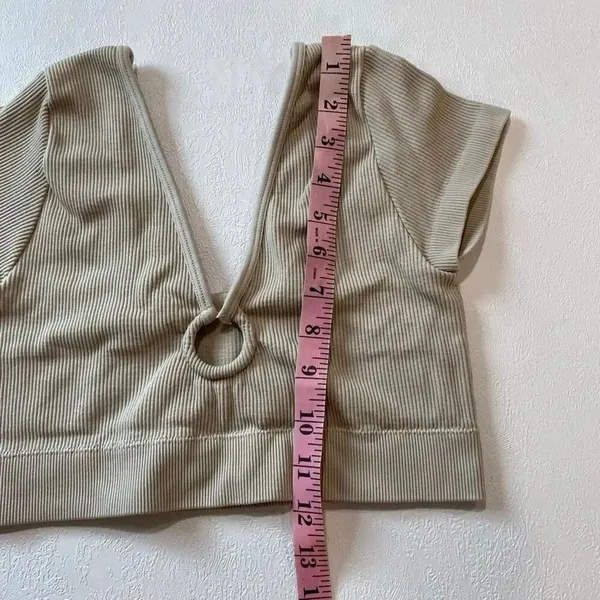 Aerie Ribbed O Ring Cutout Crop Top Beige Short Sleeve Size M - Image 5