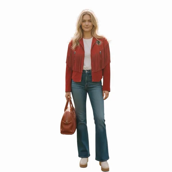Vintage Red Suede Fringe Jacket Eagle Beaded Western Southwestern Women’s Large - Image 16