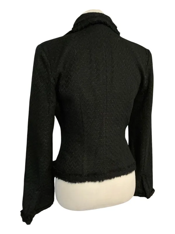 Body Central Black Tweed Bouclé Frayed Blazer Jacket - Image 2