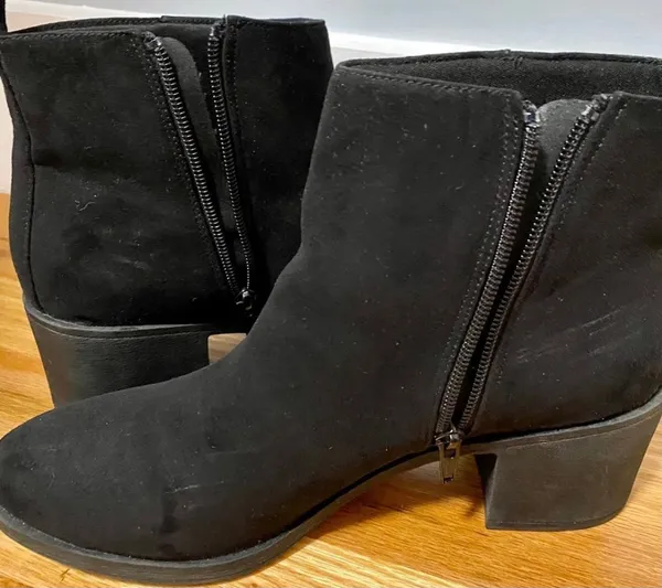 Black Booties Wedge Boots suede with zipper autumn fall winter boots - Image 2