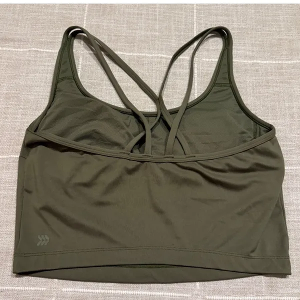 All In Motion Light Support Strappy Crop Sports Bra Top Olive Green Size M - Image 3