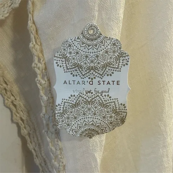 Altar’d State Cream Crochet Trim Midi Boho Festival‎ Kimono Kaftan XS Coverup - Image 10
