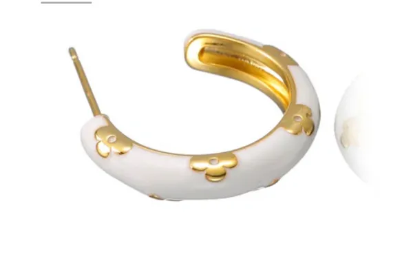 Luxury Classic Gold & White Clover Earrings - Image 2
