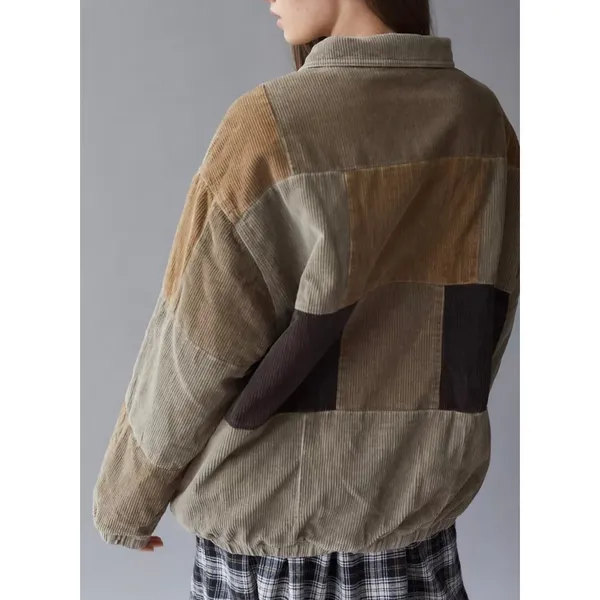 Urban Outfitters BDG Patchwork Corduroy Harrington Jacket Brown Colorblock L - Image 5
