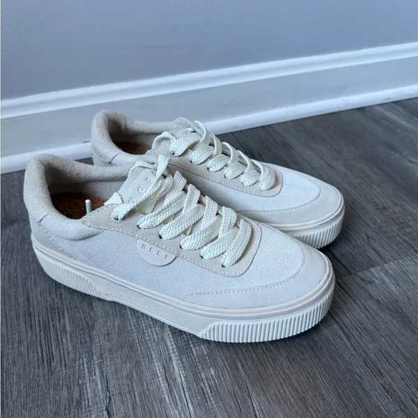 Reef Lay Day Lift Leather Boho Platform Casual Sneakers Beige Cream New Size 8.5 - Image 11