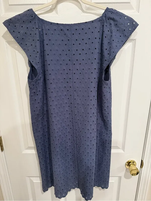 LOFT Navy Eyelet V-Neck Midi Dress‎ - Image 2