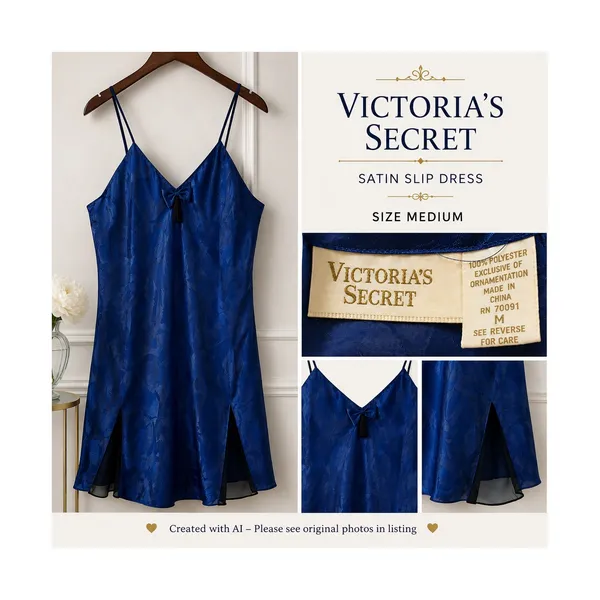 Victorias Secret Lingerie Size M Blue Satin Slip Dress Mini Chemise Sexy Vintage - Image 2