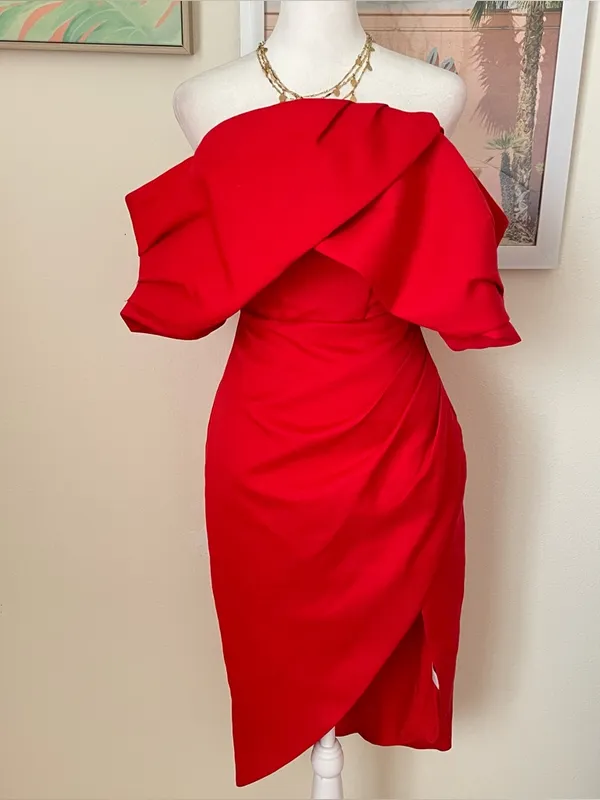 Elliatt March Off The Shoulder Midi Dress in Red Size XS - Image 4