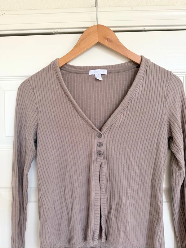 Beyond Yoga Well Traveled Ribbed Lounge Cardigan Taupe Tan Small - Image 4