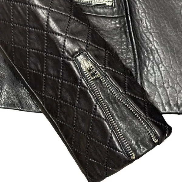 Dawn Levy Black Quilted Genuine Leather Moto Jacket Size Small - Image 5