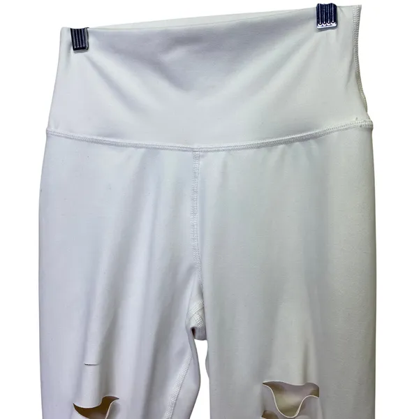 Alo Yoga White High Waist Ripped Warrior Leggings Size Small - Image 3
