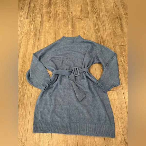 Blue Belted Sweater Dress - Image 4